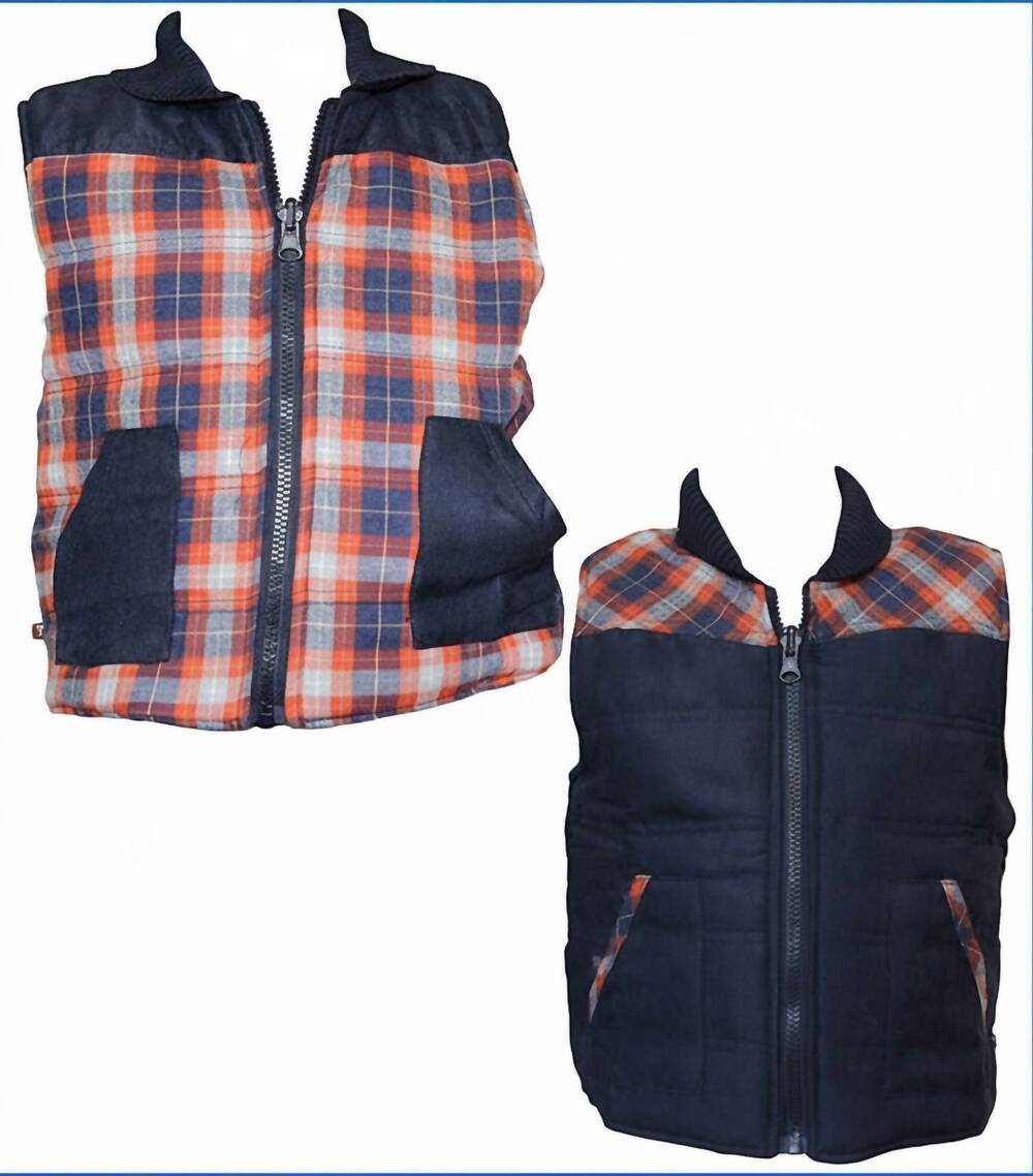 NEW FORE AXEL & HUDSON kids plaid reversible crimson vest in multicolored
